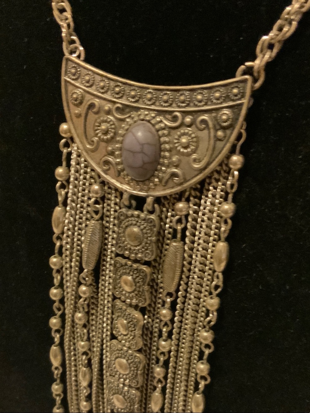 Bohemian Silver-Tone Fringe Pendant Necklace - Picture 2 of 6